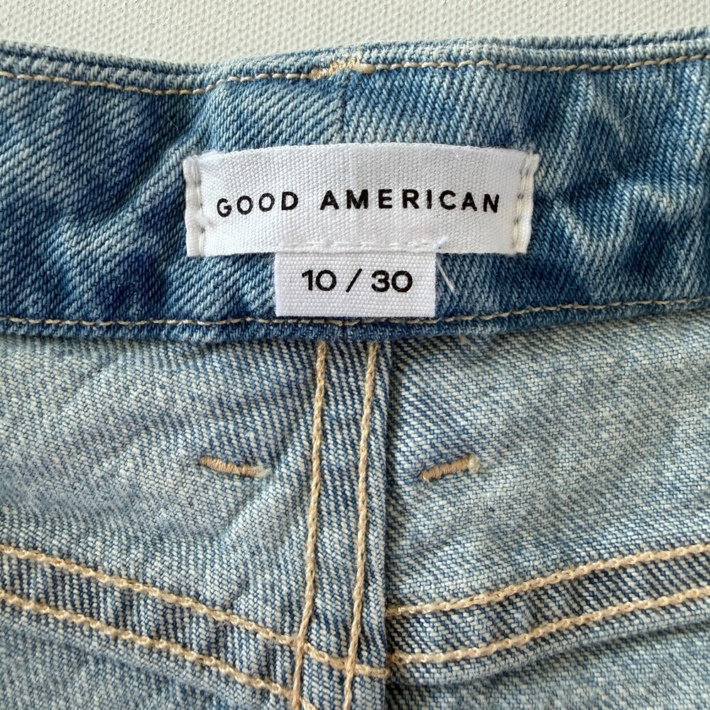 Good American Mom Jeans Women's Sz 10 / 30 High Waist Distressed Light Wash Blue - Picture 14 of 16